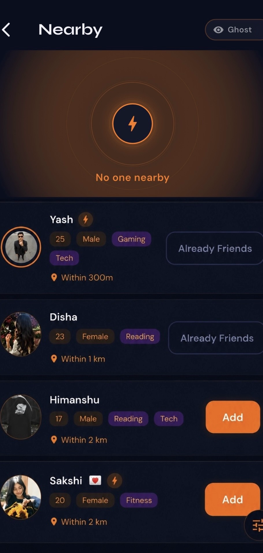 Nearby Folk nearby feed app screen